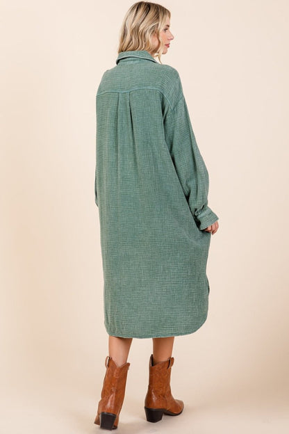 Mittoshop Mineral Wash Cotton Gauze Midi Shirt Dress | | 3