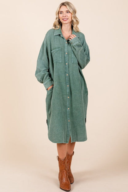 Mittoshop Mineral Wash Cotton Gauze Midi Shirt Dress | | 4