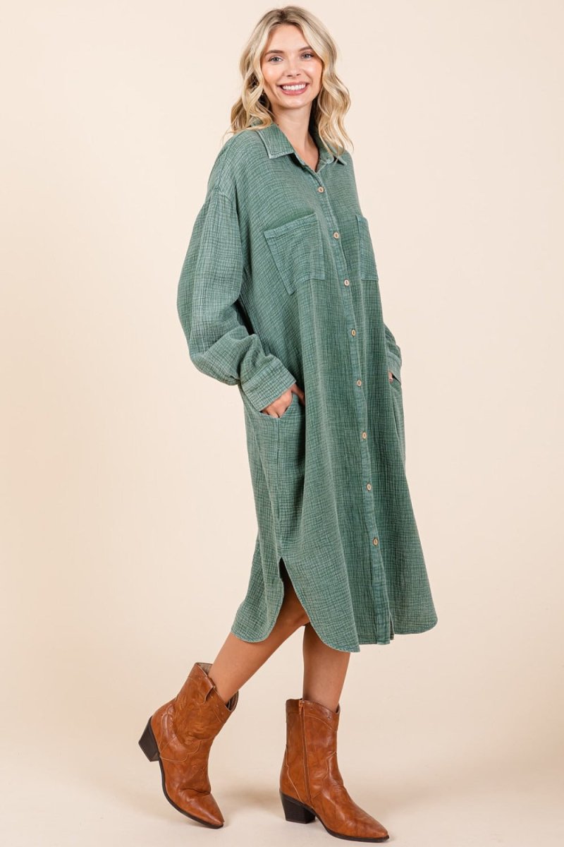 Mittoshop Mineral Wash Cotton Gauze Midi Shirt Dress | | 2