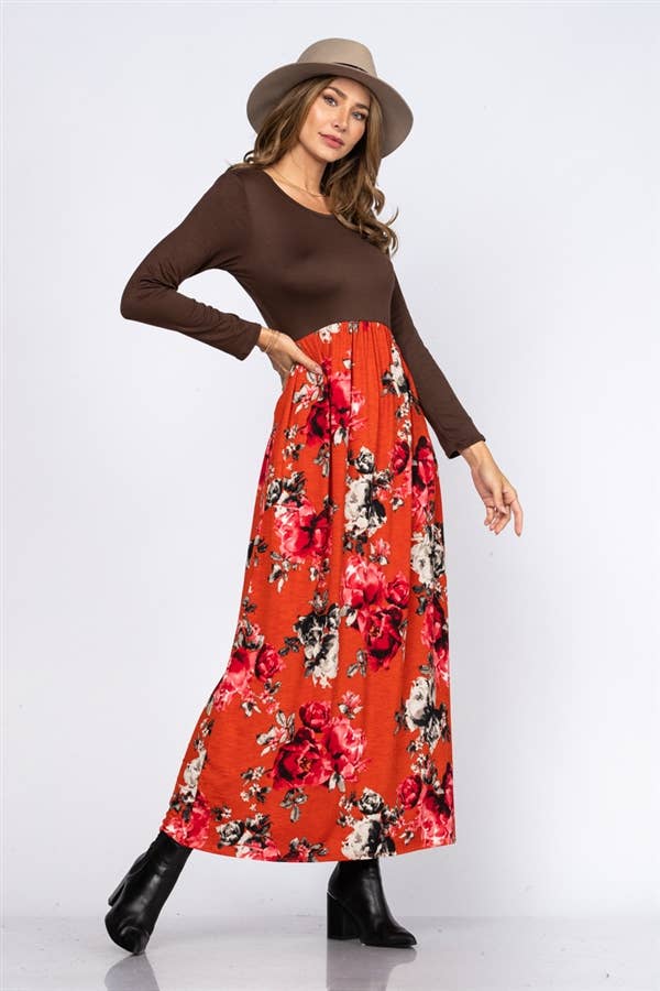 Mocha Red Fox Floral Maxi Dress | | 2