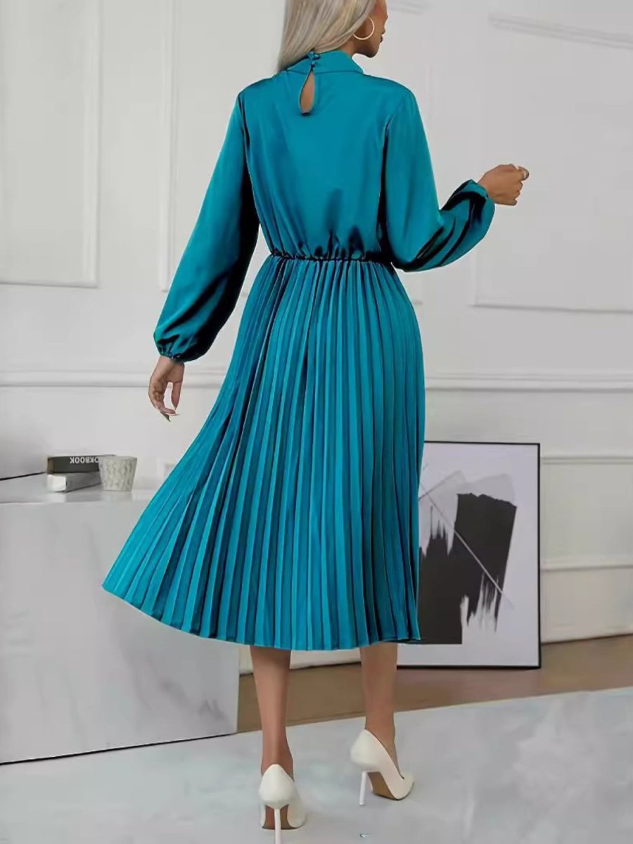 Mock Neck Long Sleeve Pleated Dress | Midi Dresses | 2