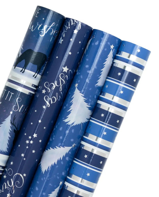 Navy Holiday Printed Wrapping Paper Bundle | Wrapping Paper | 1