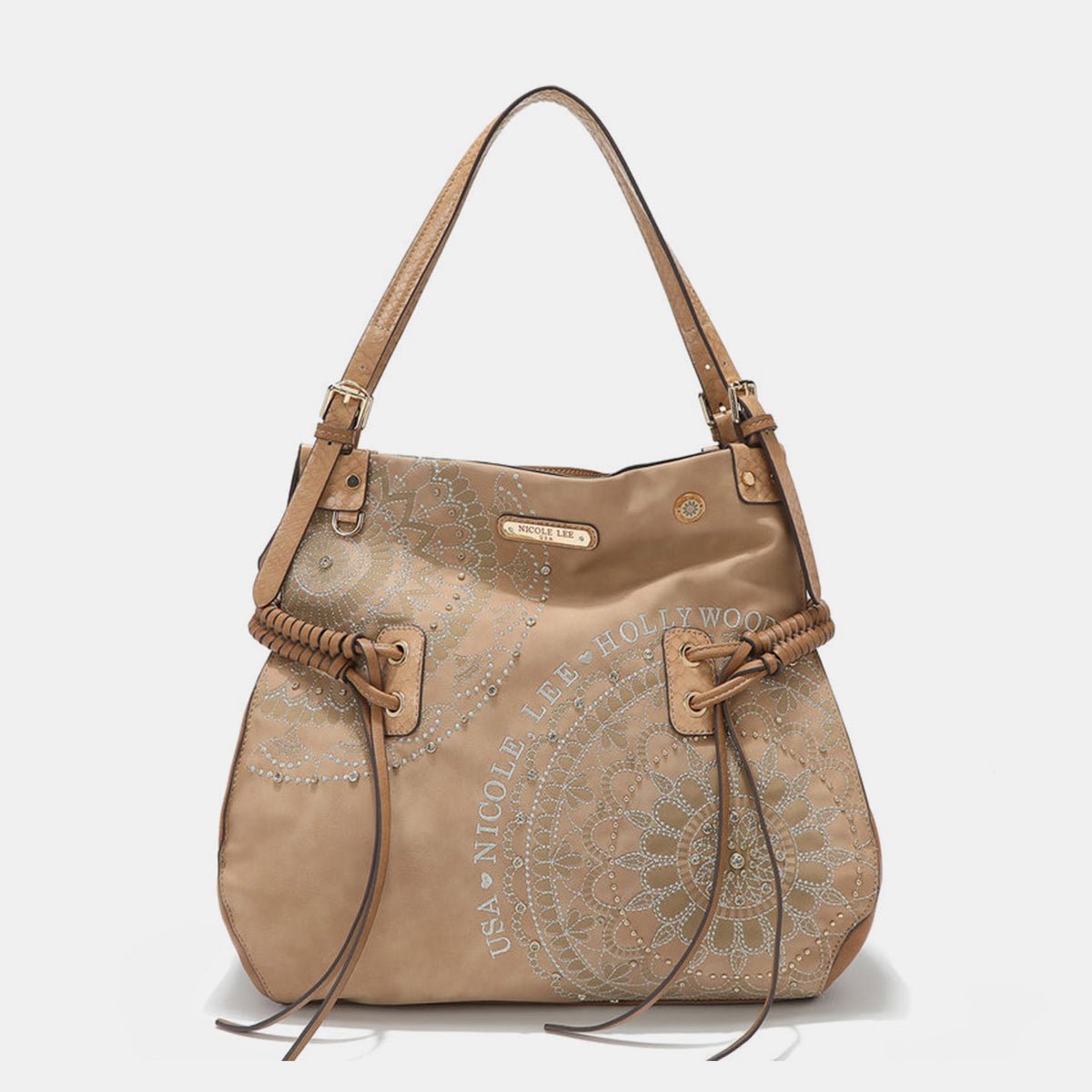 Nicole Lee USA Side Braided Tassel Inlaid Rhinestone Embroidery Hobo Bag | Hobo Bags | 11