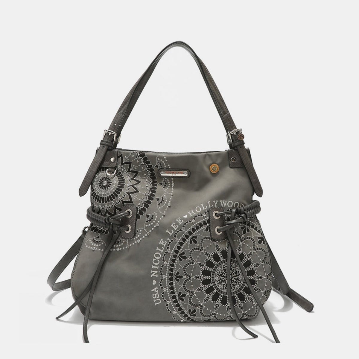 Nicole Lee USA Side Braided Tassel Inlaid Rhinestone Embroidery Hobo Bag | Hobo Bags | 16