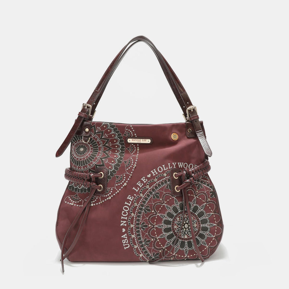 Nicole Lee USA Side Braided Tassel Inlaid Rhinestone Embroidery Hobo Bag | Hobo Bags | 17