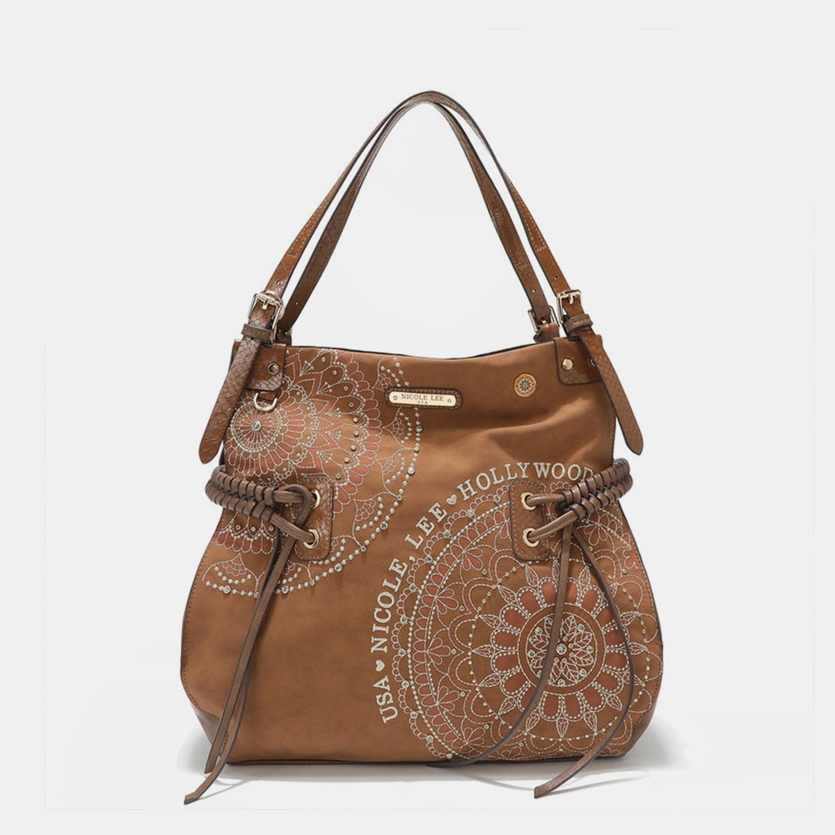 Nicole Lee USA Side Braided Tassel Inlaid Rhinestone Embroidery Hobo Bag | Hobo Bags | 1