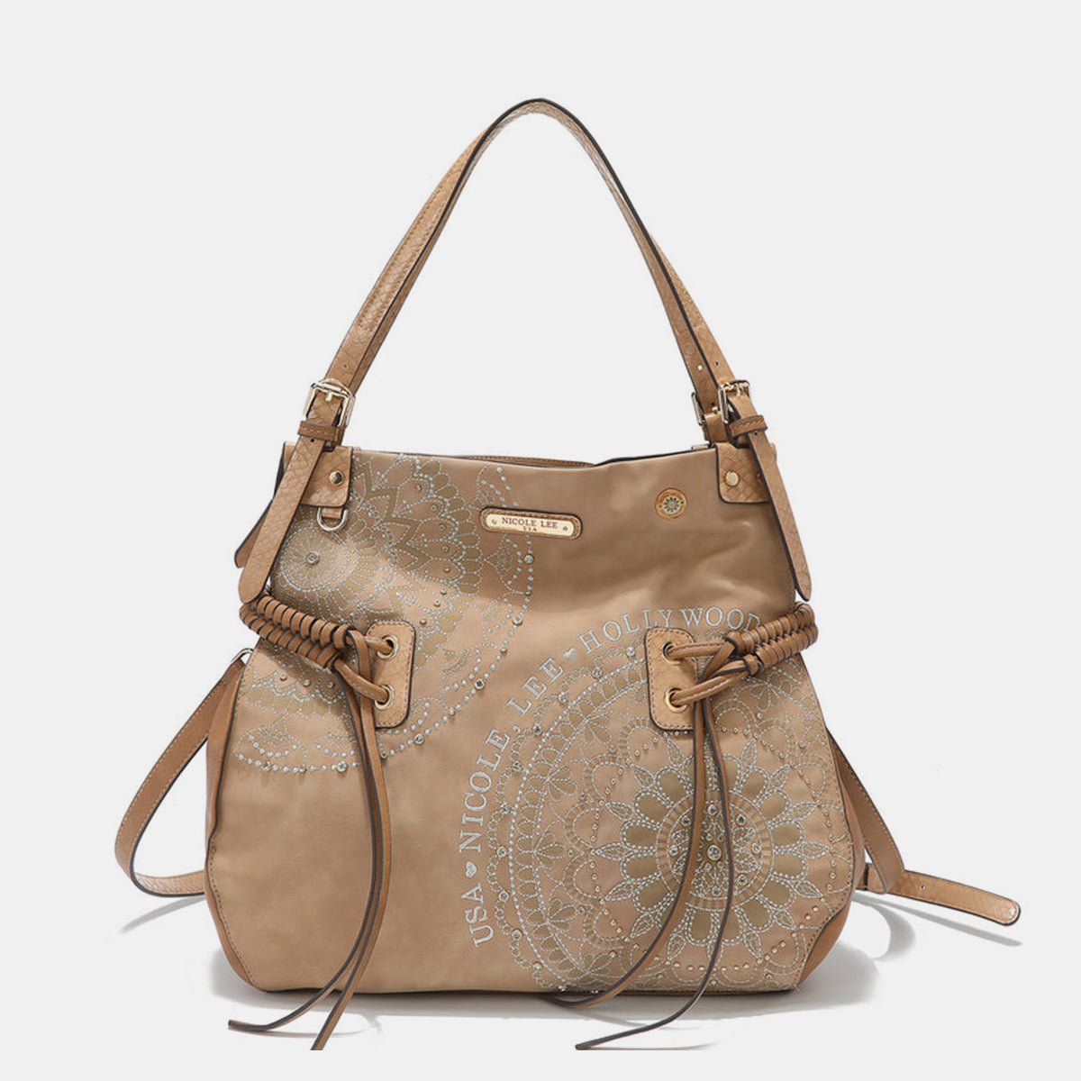 Nicole Lee USA Side Braided Tassel Inlaid Rhinestone Embroidery Hobo Bag | Hobo Bags | 13