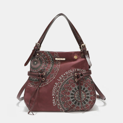 Nicole Lee USA Side Braided Tassel Inlaid Rhinestone Embroidery Hobo Bag | Hobo Bags | 19