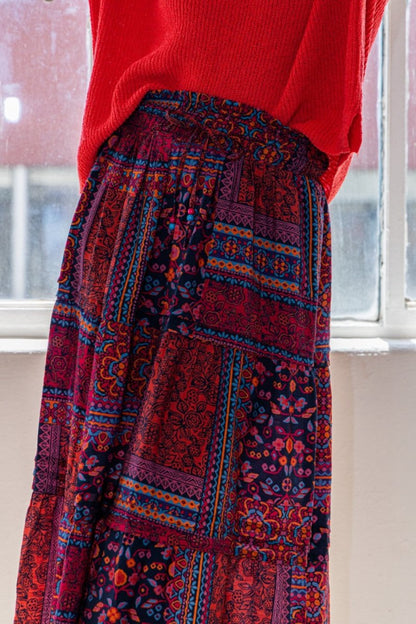 ODDI Full Size Printed Tiered Maxi Skirt | Maxi Skirts | 4