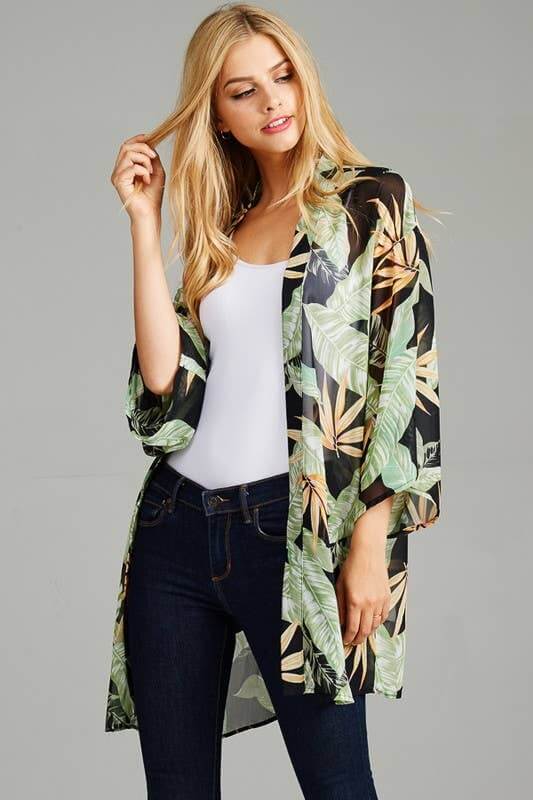 Open Front Floral Printed Kimono | Kimonos | 1