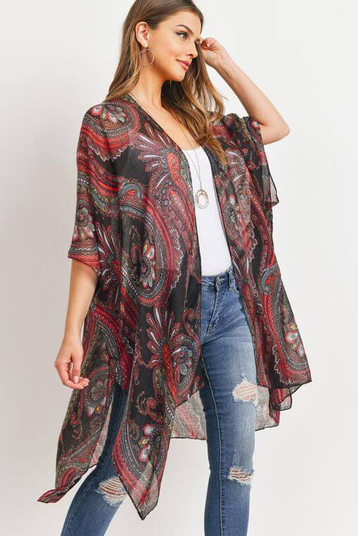 Paisley Print Open Front Kimono | Kimonos | 3