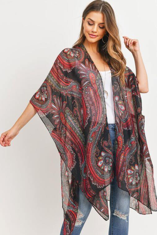 Paisley Print Open Front Kimono | Kimonos | 1