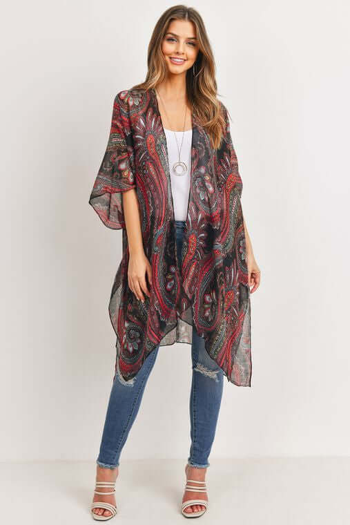 Paisley Print Open Front Kimono | Kimonos | 2