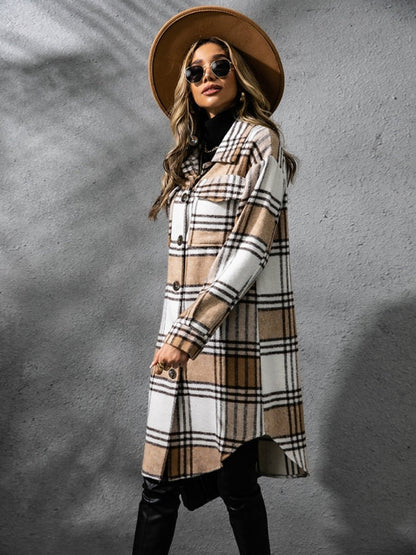 Plaid Collared Neck Long Sleeve Coat | Coats | 3