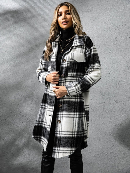 Plaid Collared Neck Long Sleeve Coat | Coats | 9