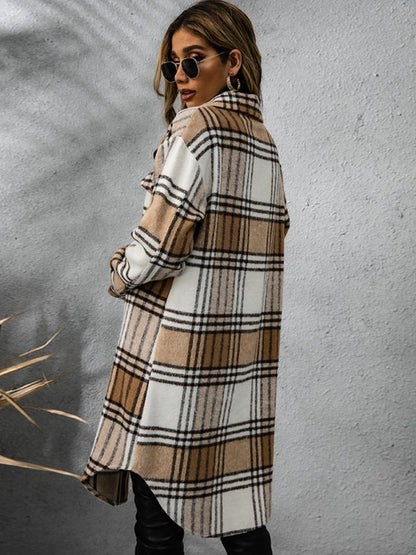 Plaid Collared Neck Long Sleeve Coat | Coats | 2