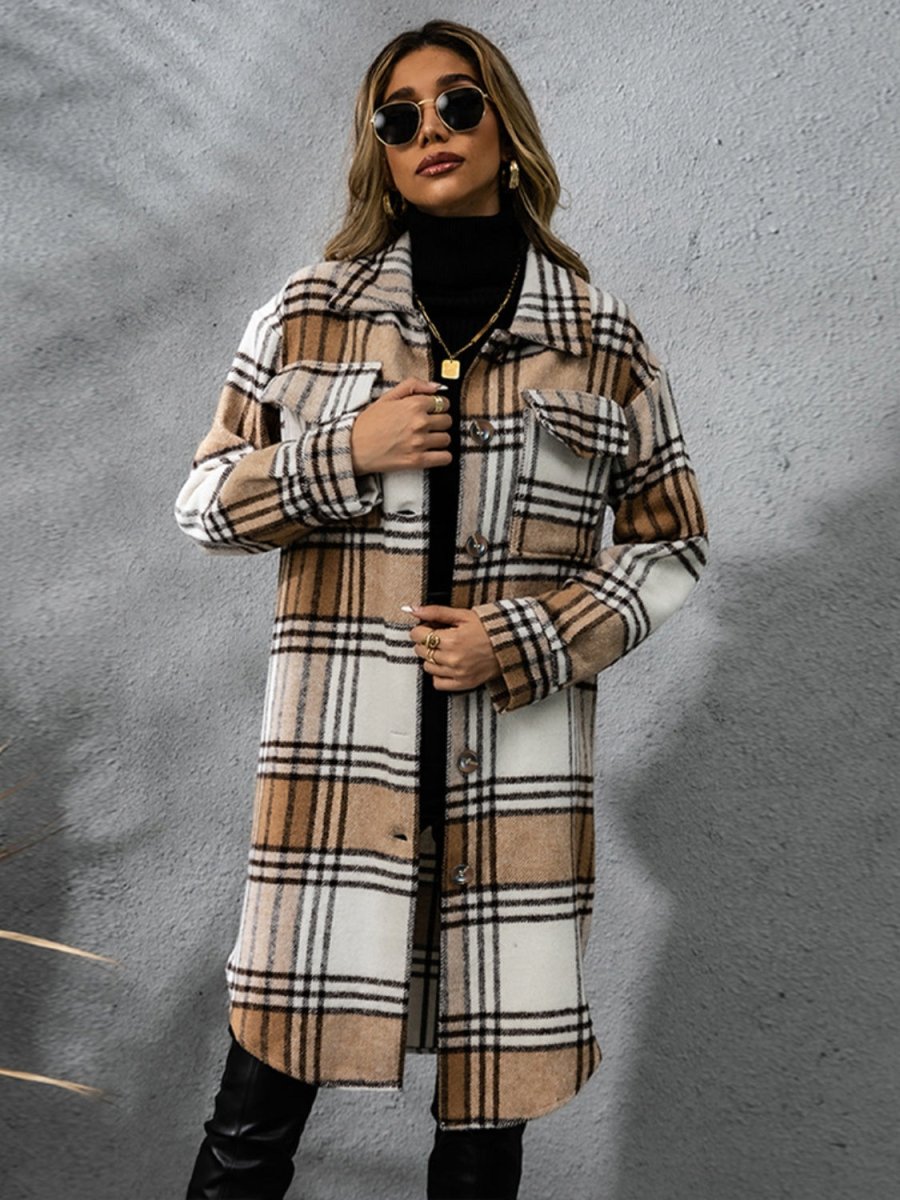 Plaid Collared Neck Long Sleeve Coat | Coats | 1