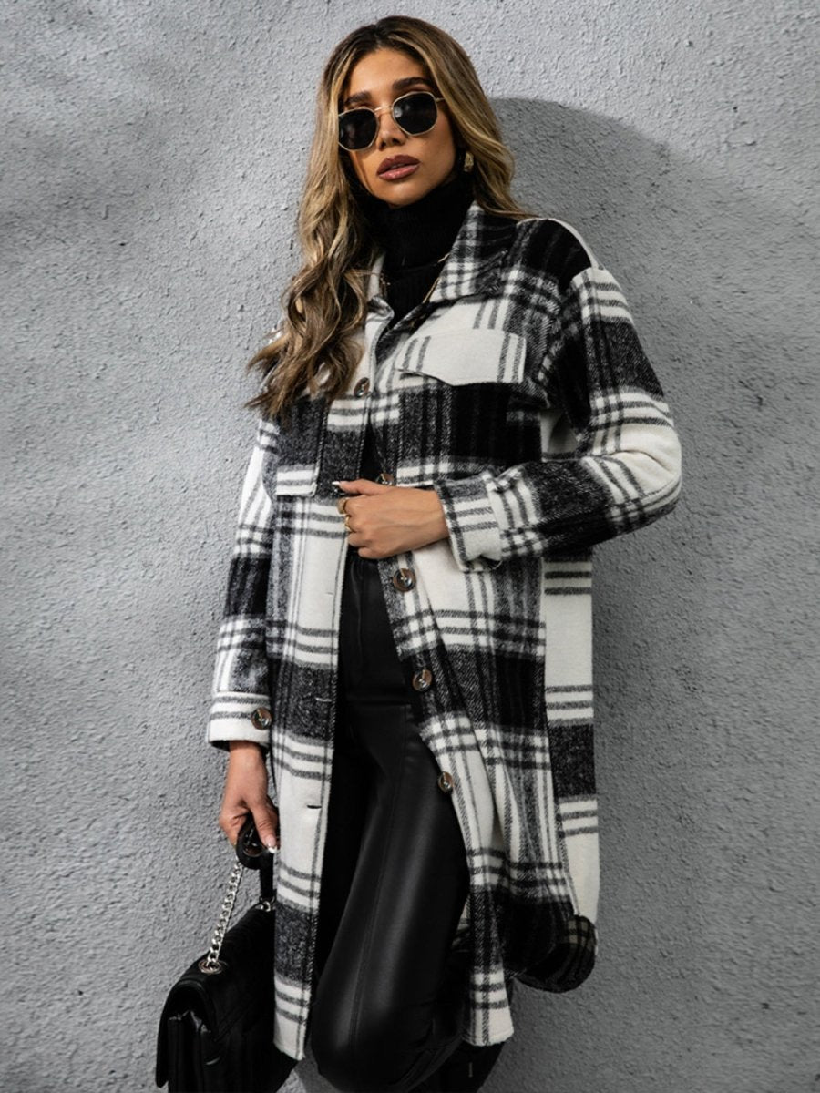 Plaid Collared Neck Long Sleeve Coat | Coats | 11