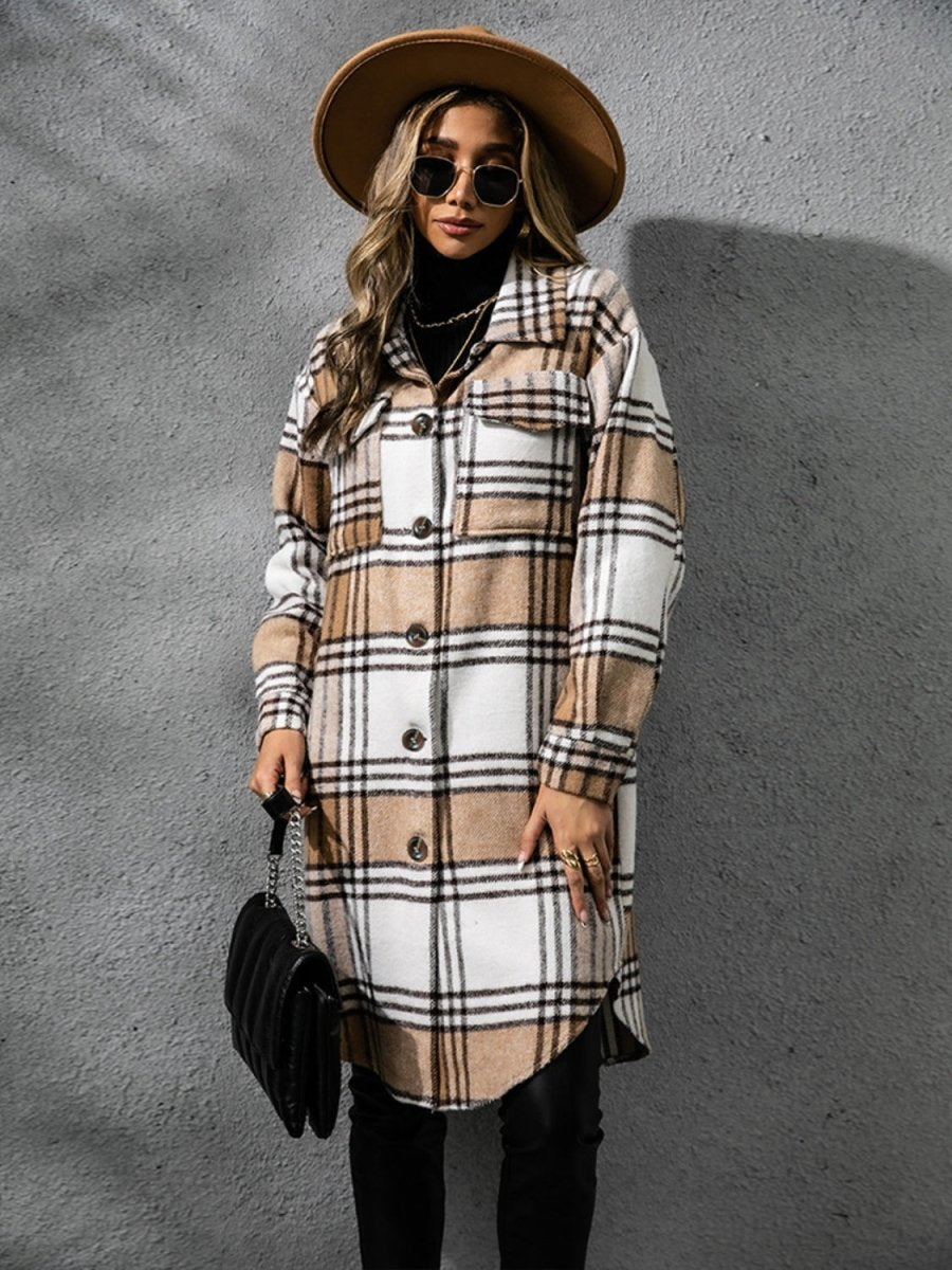 Plaid Collared Neck Long Sleeve Coat | Coats | 5