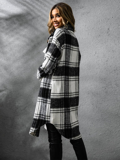 Plaid Collared Neck Long Sleeve Coat | Coats | 14