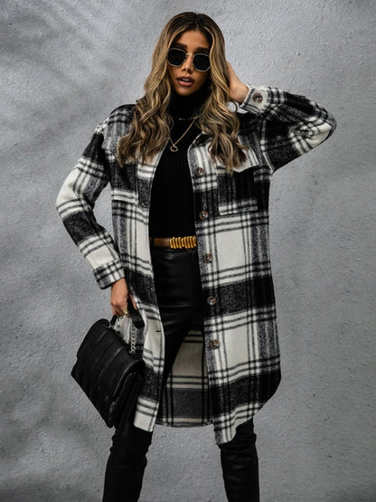 Plaid Collared Neck Long Sleeve Coat | Coats | 10