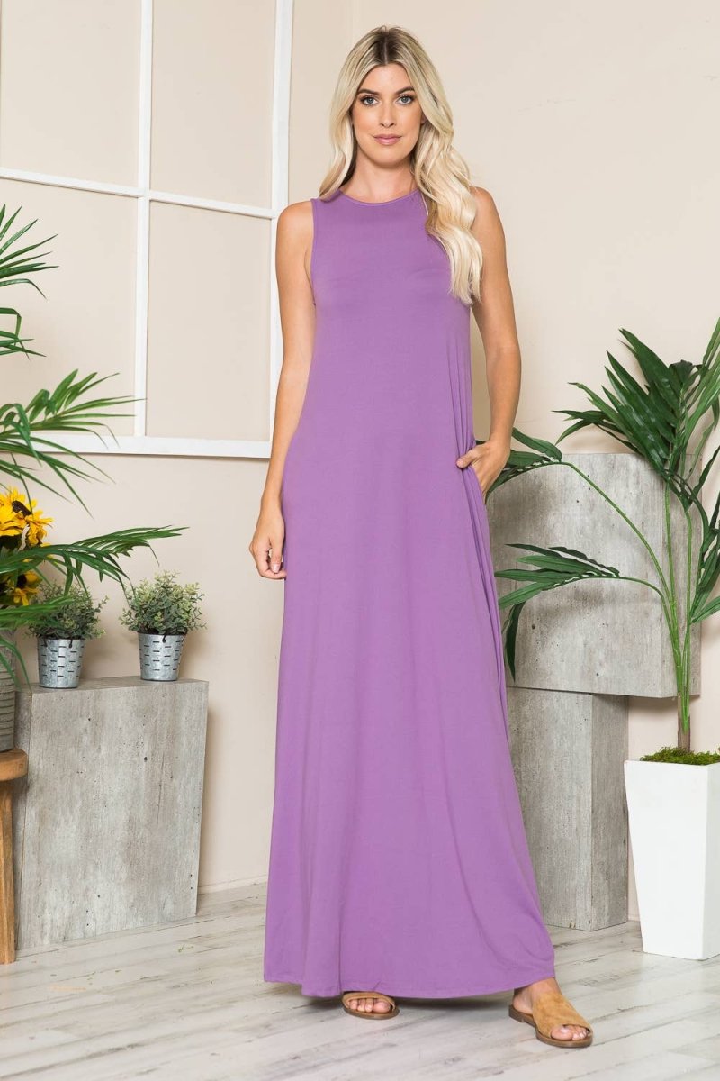 Plum Sleeveless Maxi Dress With Side - pockets | Maxi Dresses | 1