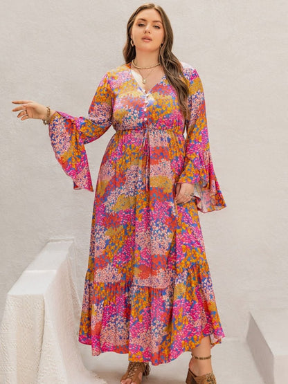 Plus Size Printed V - Neck Long Sleeve Maxi Dress | Maxi Dresses | 4