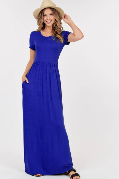 Pre - Order Short Sleeve Maxi Dress W Empire Waist And Pockets | Maxi Dresses | 3