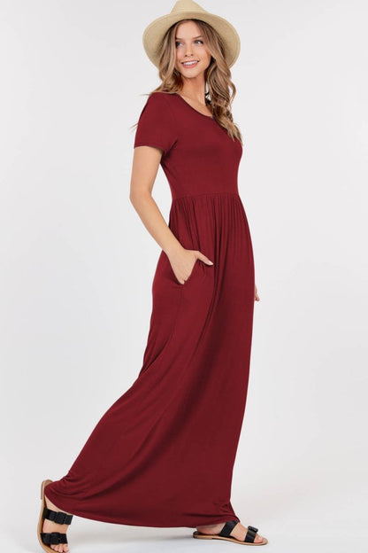 Pre - Order Short Sleeve Maxi Dress W Empire Waist And Pockets | Maxi Dresses | 2