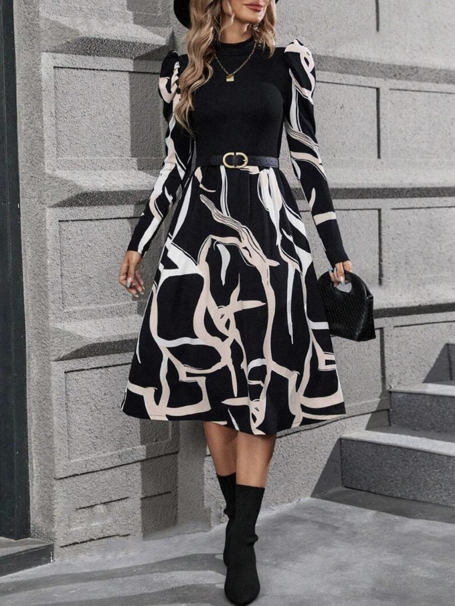 Printed Mock Neck Puff Sleeve Mini Dress | Midi Dresses | 4