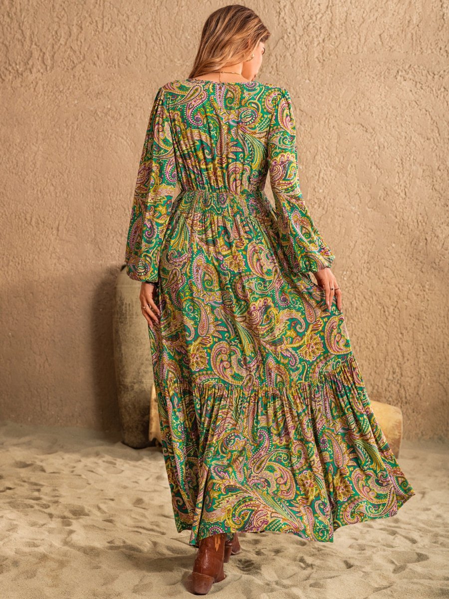 Printed Tie Neck Long Sleeve Dress | Maxi Dresses | 2