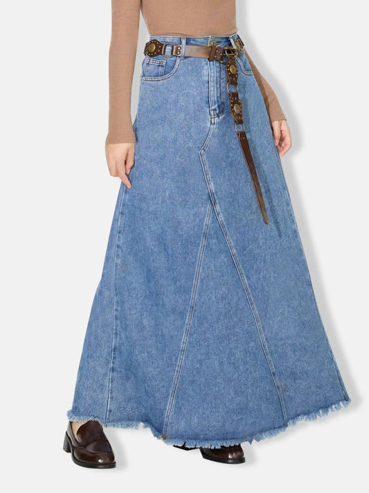 Raw Hem Maxi Denim Skirt | Denim Skirts | 1