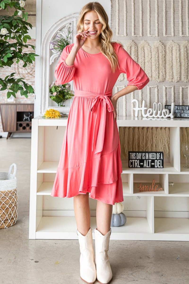 Reborn J Tie Front Ruffle Hem Dress | Midi Dresses | 3