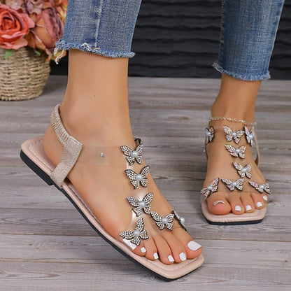 Rhinestone Butterfly Flat Sandals | Sandals | 6