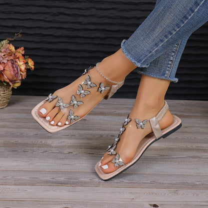 Rhinestone Butterfly Flat Sandals | Sandals | 4