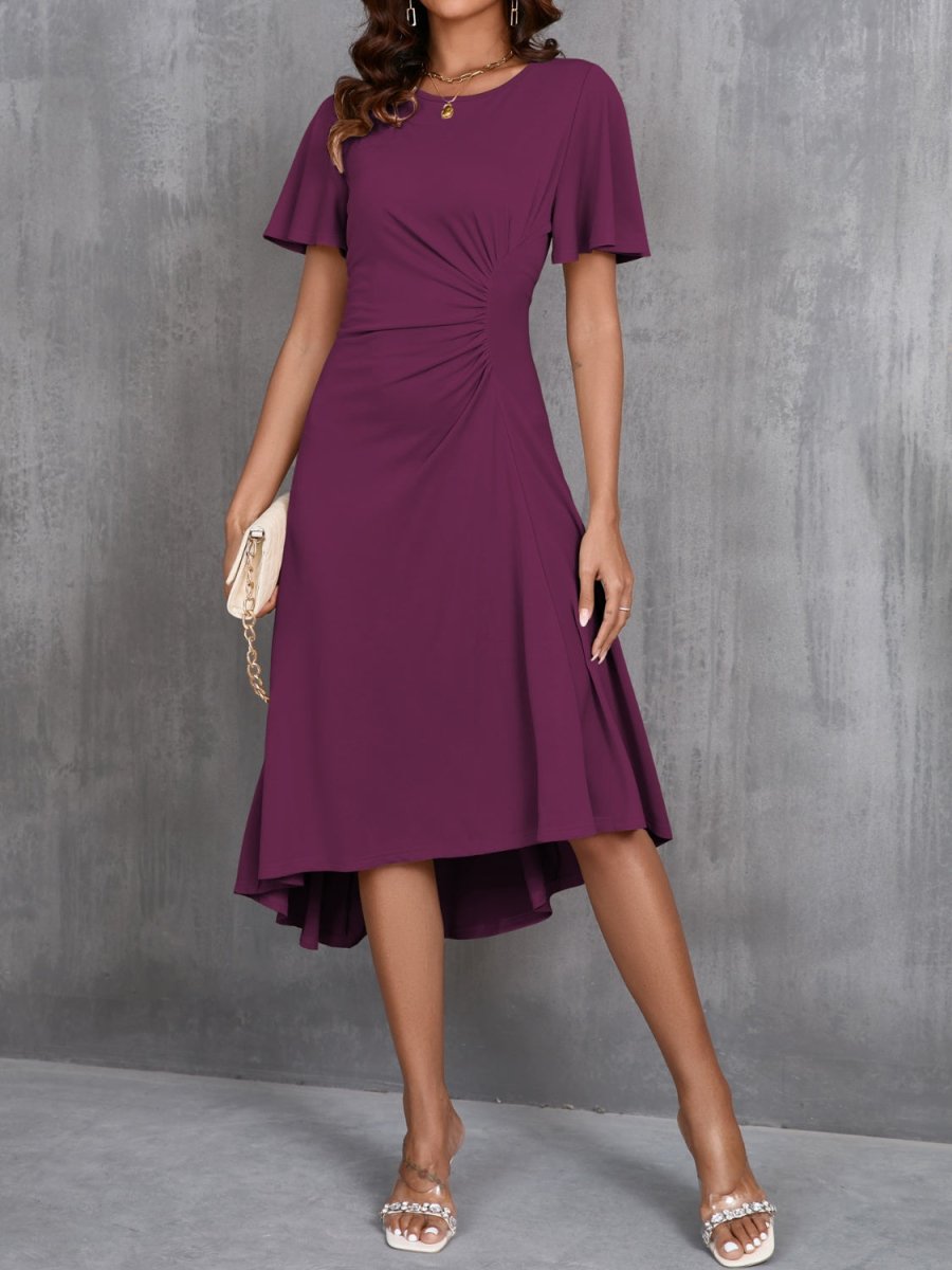 Round Neck Flutter Sleeve Midi Dress | Midi Dresses | 3