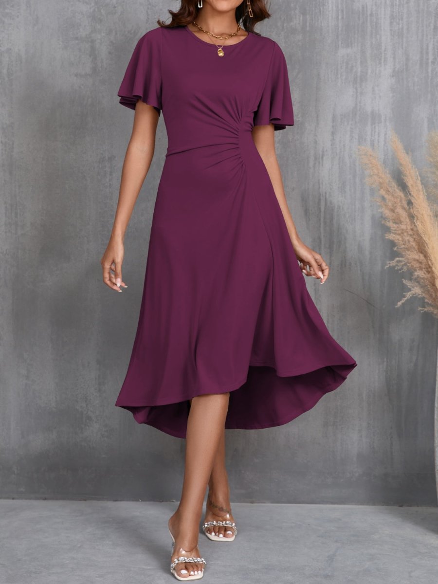 Round Neck Flutter Sleeve Midi Dress | Midi Dresses | 1