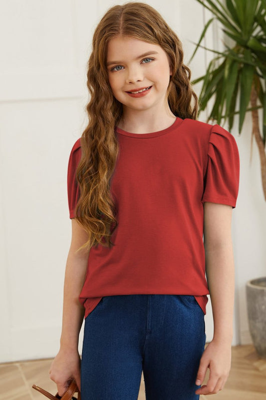 Round Neck Puff Sleeve T-Shirt | Girls Tops | 1