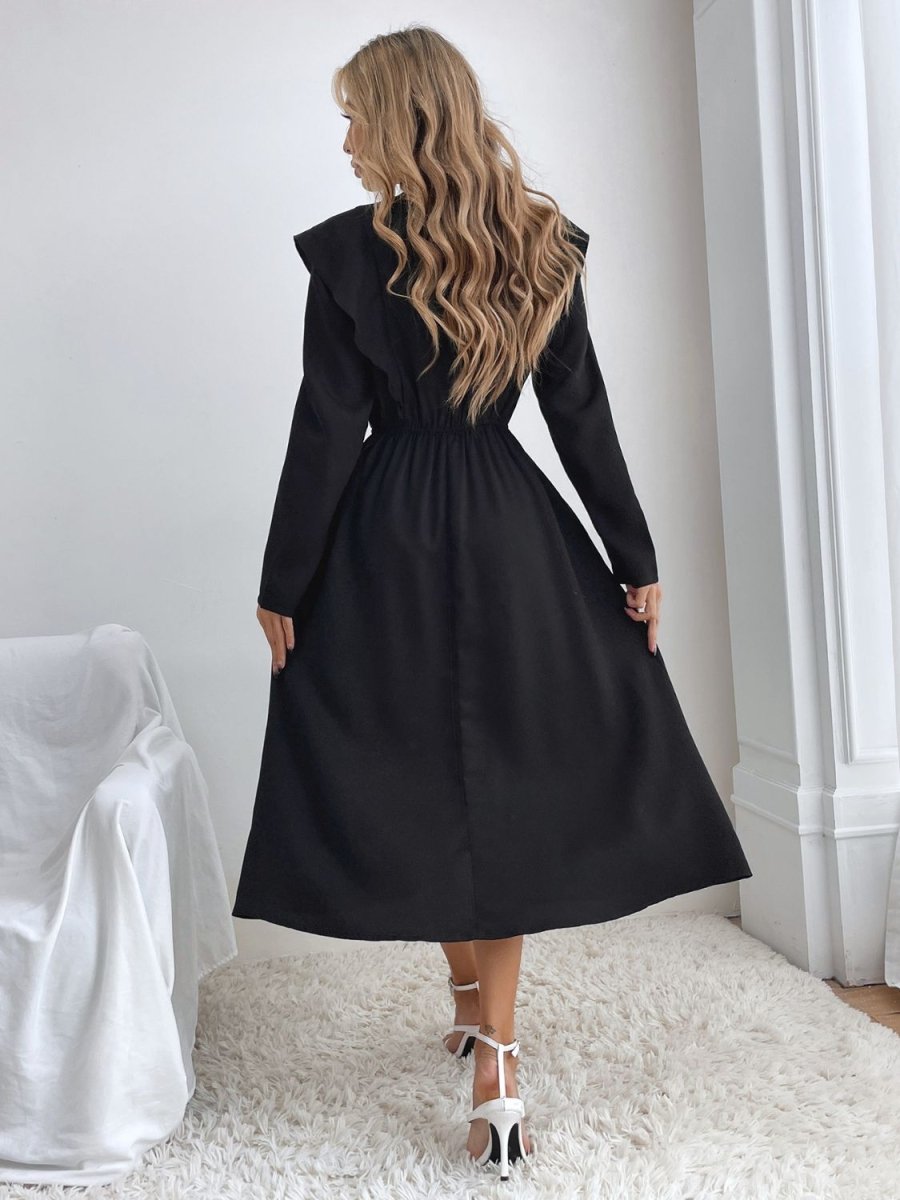 Ruched Ruffled Round Neck Long Sleeve Dress | Midi Dresses | 2