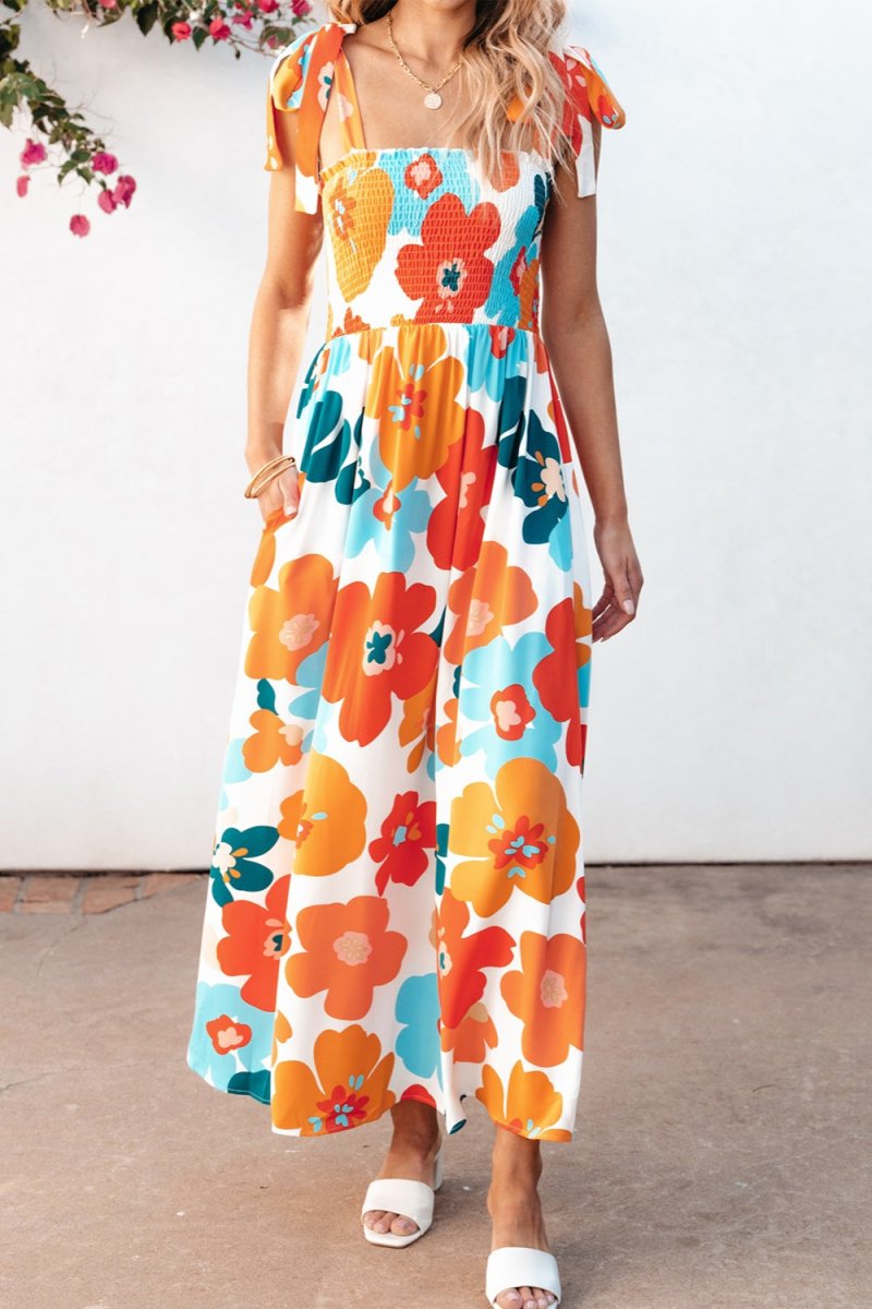 Smocked Printed Square Neck Dress | Maxi Dresses | 1