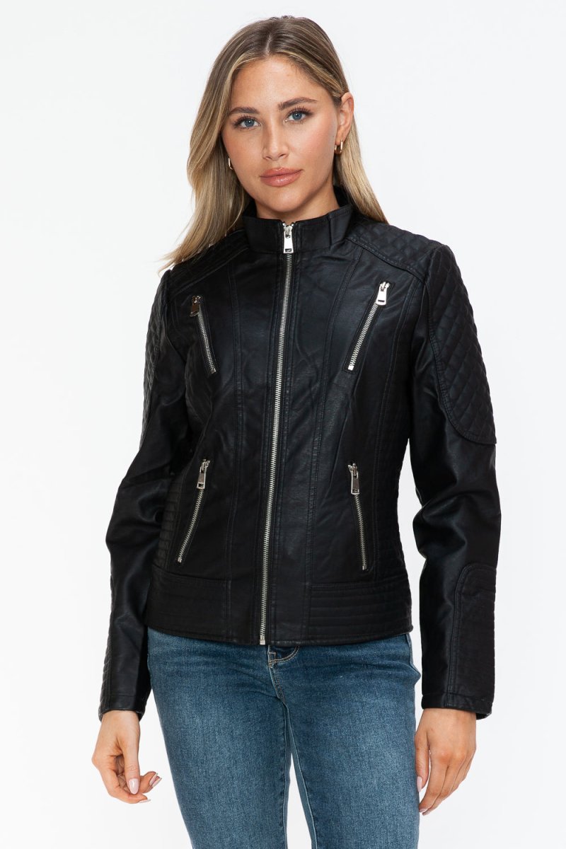 Snobbish Faux Leather Zip Up Mock Neck Jacket | Jackets | 5