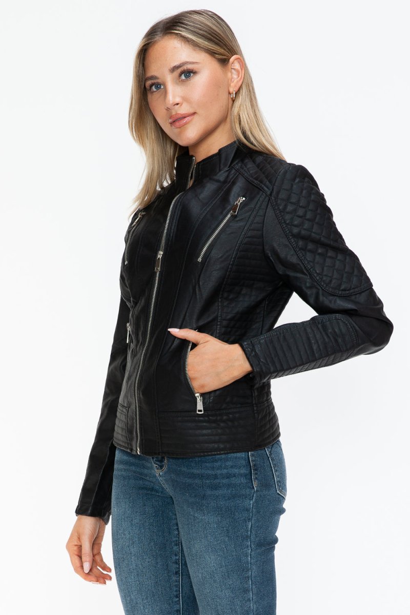 Snobbish Faux Leather Zip Up Mock Neck Jacket | Jackets | 9