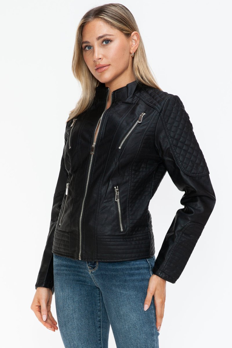 Snobbish Faux Leather Zip Up Mock Neck Jacket | Jackets | 11