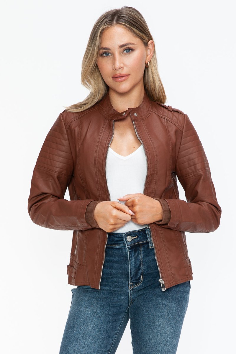 Snobbish PU Leather Biker Jacket with Side Zip Pockets | Jackets | 5