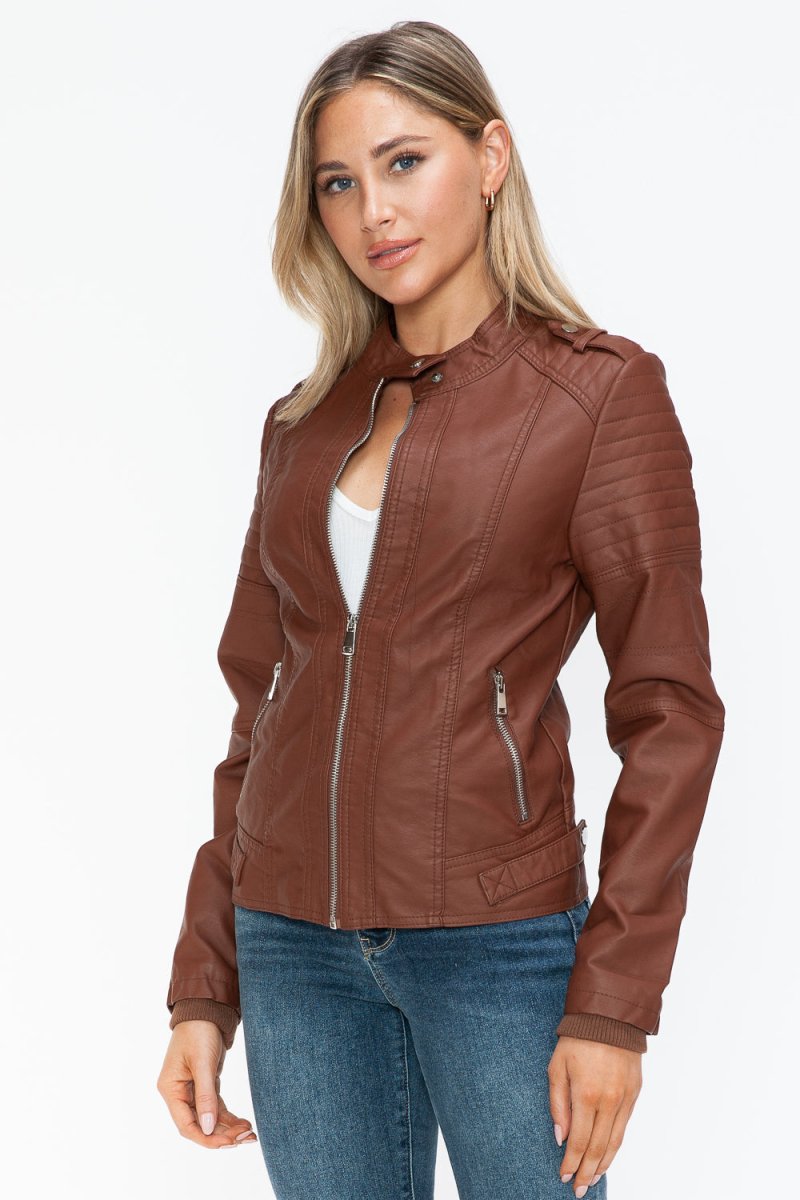 Snobbish PU Leather Biker Jacket with Side Zip Pockets | Jackets | 12