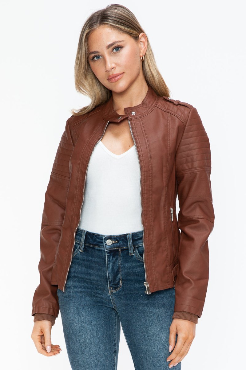 Snobbish PU Leather Biker Jacket with Side Zip Pockets | Jackets | 4