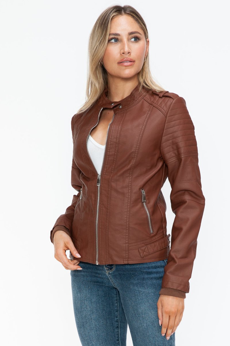 Snobbish PU Leather Biker Jacket with Side Zip Pockets | Jackets | 13