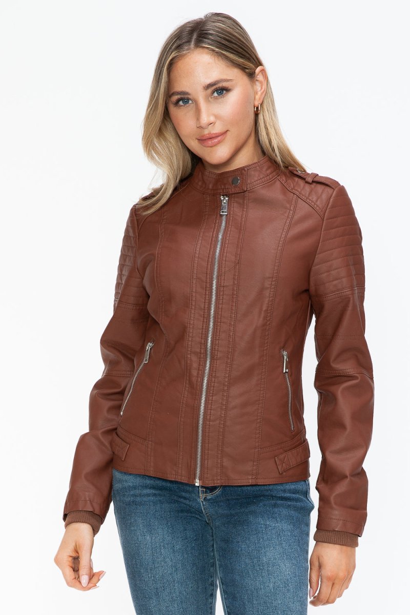 Snobbish PU Leather Biker Jacket with Side Zip Pockets | Jackets | 8