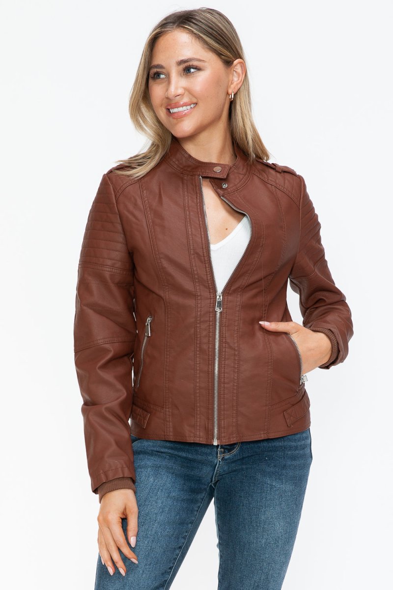 Snobbish PU Leather Biker Jacket with Side Zip Pockets | Jackets | 11