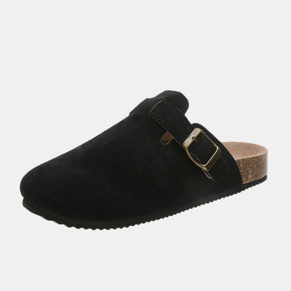 Suede Closed Toe Buckle Slide | Slides | 2